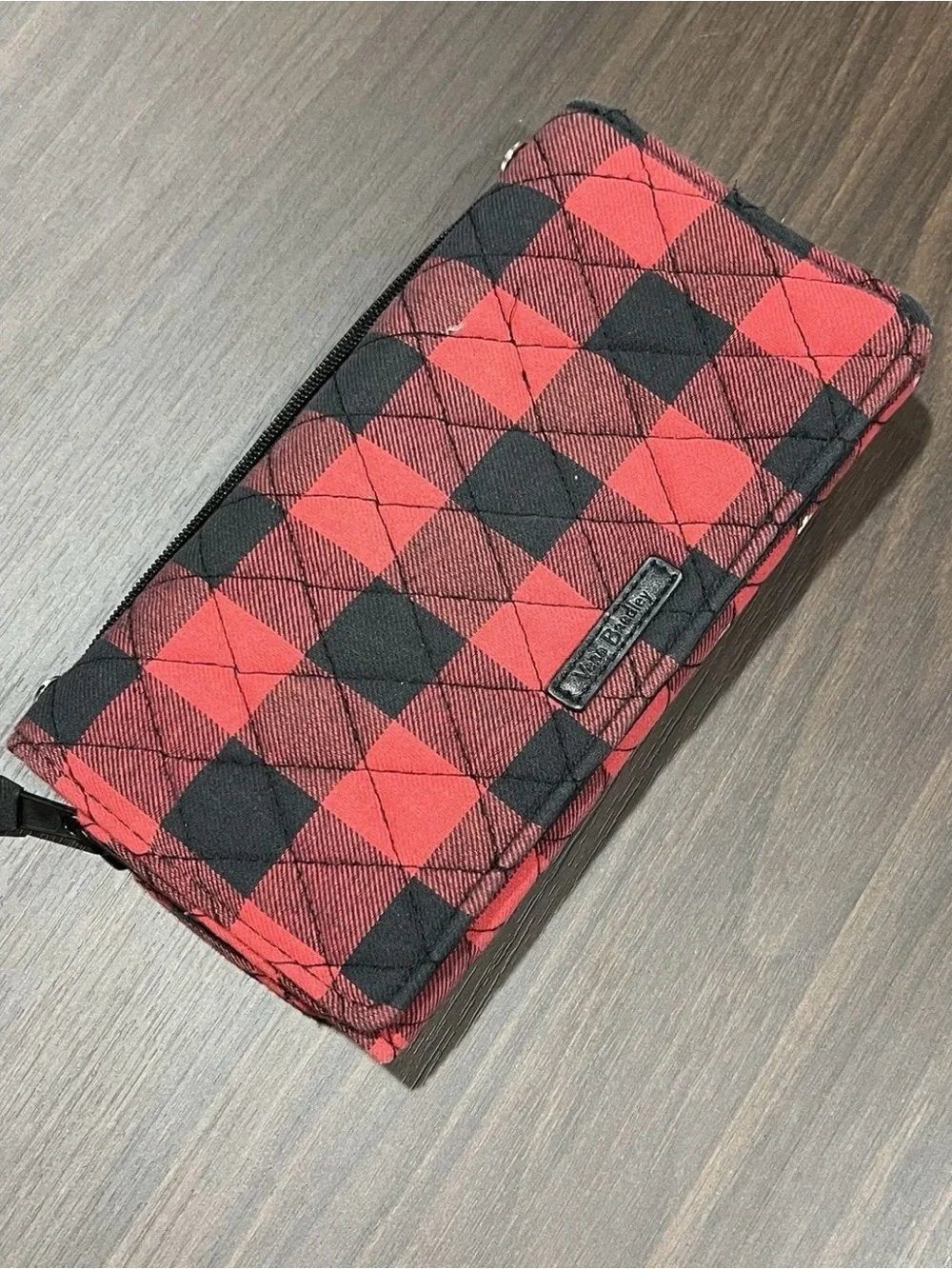 Vera Bradley Red and Black Quilted Buffalo Plaid Crossbody Wallet RFID